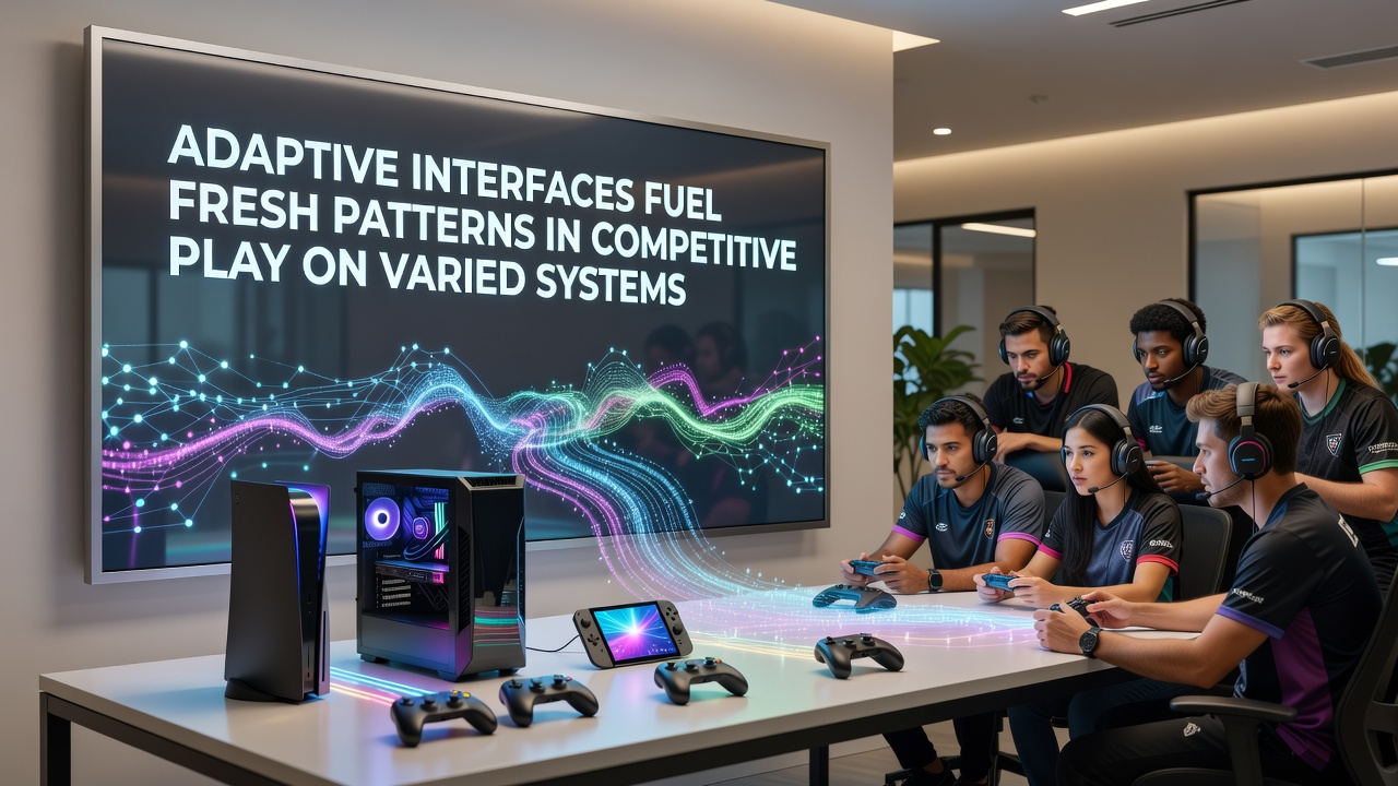 Competitive players engaging across varied systems with adaptive interface overlays visible