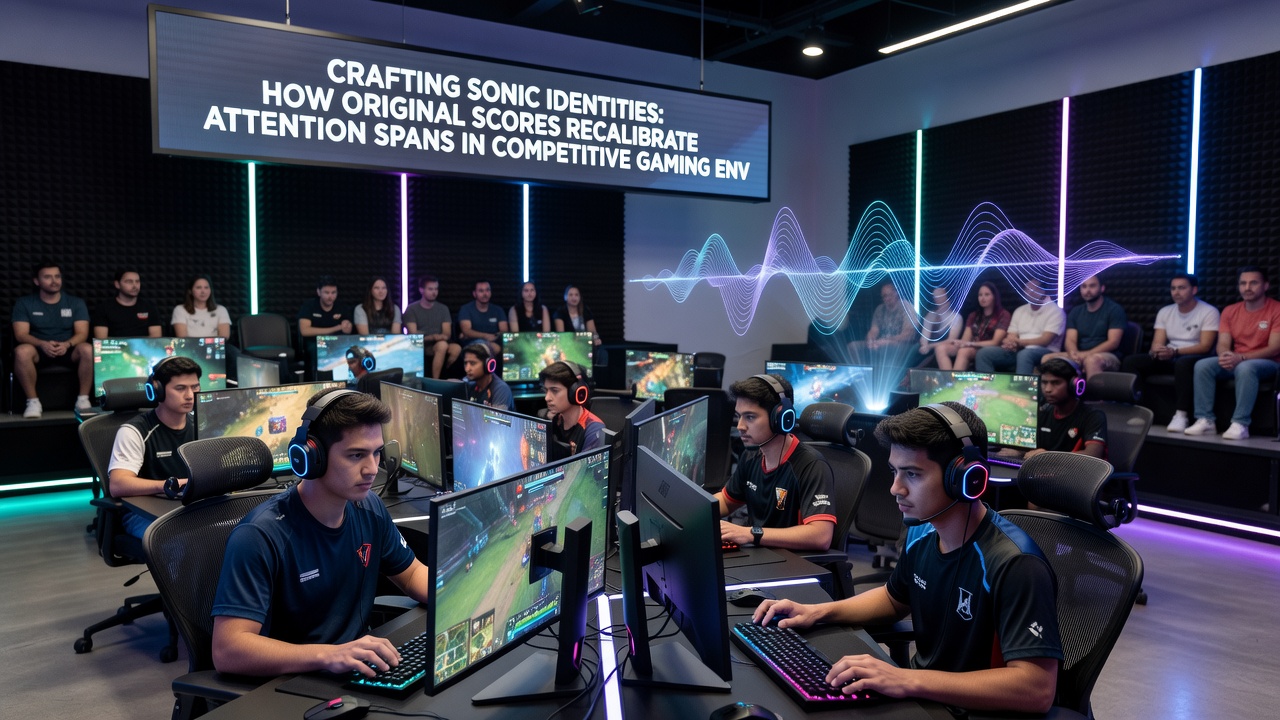 Competitive esports arena with visible audio mixing equipment integrated into stage setup