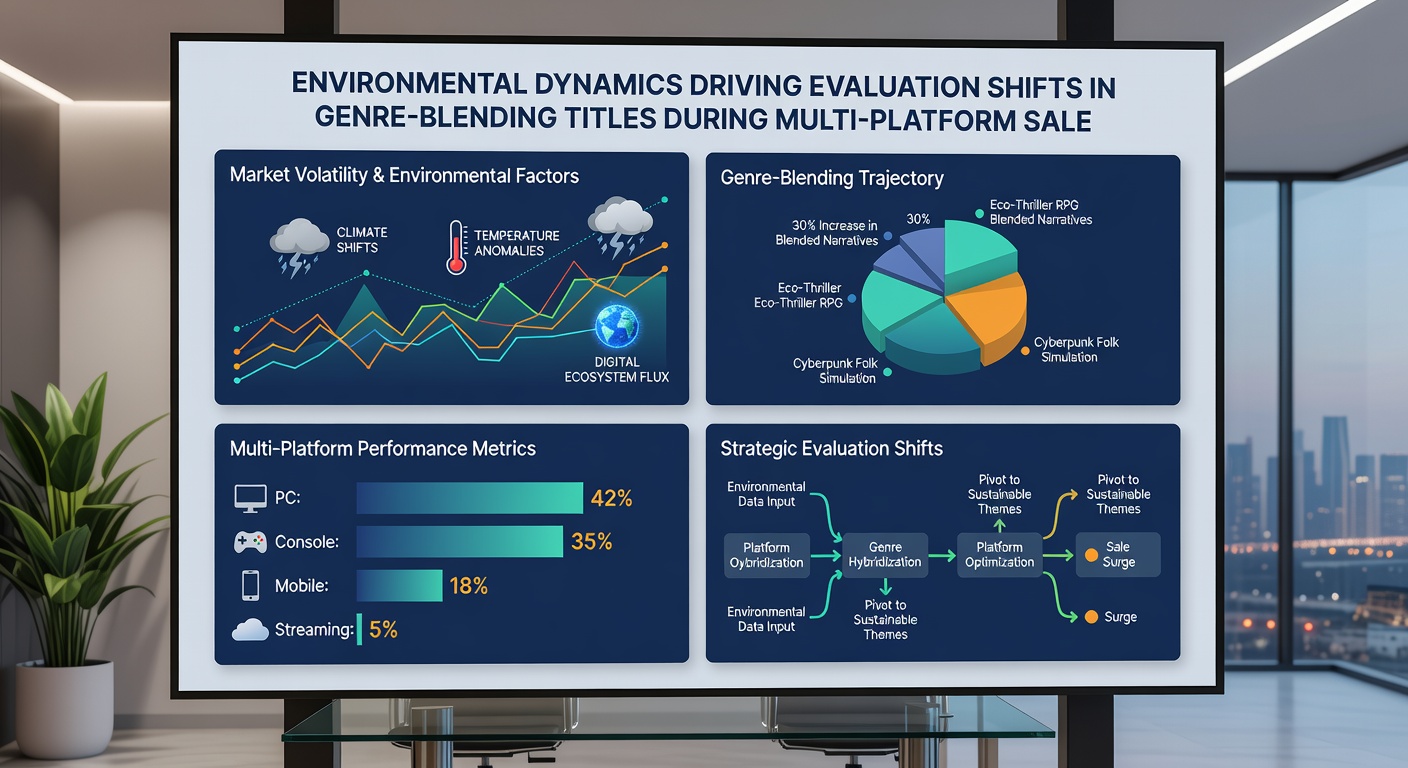 Developers analyzing platform sales data and review trends for genre-blending games in a collaborative workspace