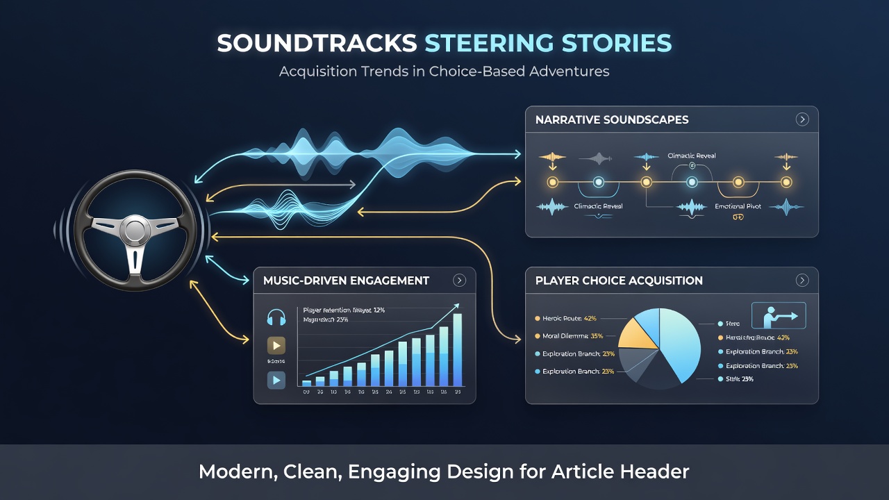 Visual representation of soundtrack elements influencing narrative paths in choice-based adventure games