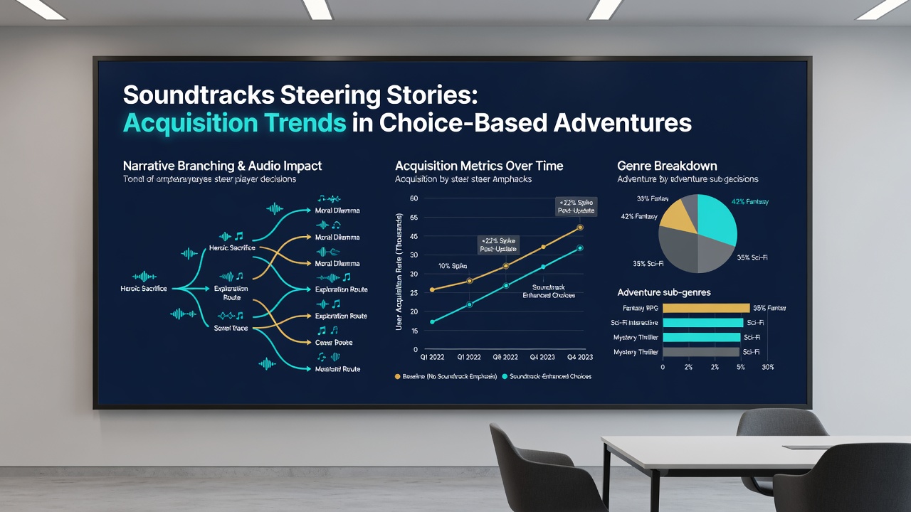 Analysis chart showing acquisition spikes linked to adaptive soundtrack features in adventure games